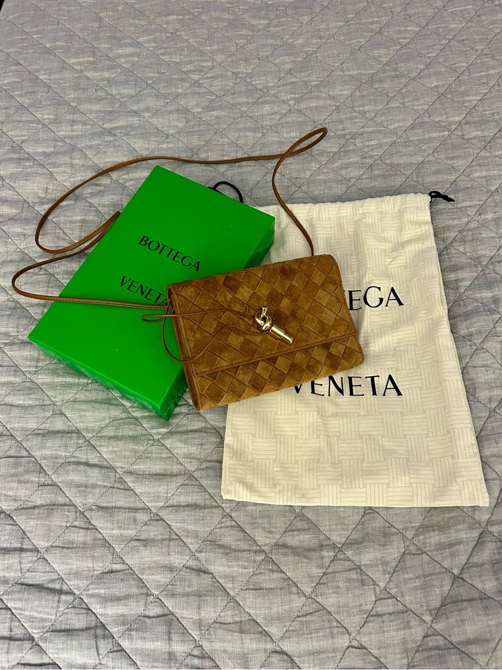 Bottega Veneta Andiamo Intrecciato Suede Crossbody Bag + Box & Dust Bag - Picture 3 of 16